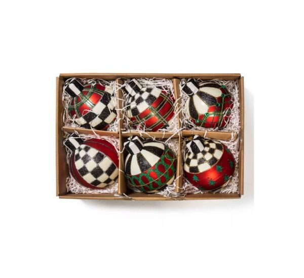 TARTAN GLASS BALL ORNAMENTS, SET OF 6 - MACKENZIE CHILDS