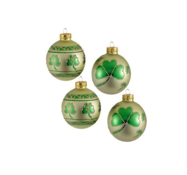 Screenshot 65 MM Glass Shamrock Design Ball Ornaments 4 Piece Box