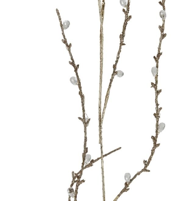 Faux Twig Garland w/ Acrylic Jewels & Glitter, Gold Finish