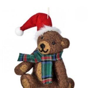 5" Vintage Stuffed Bear Ornament w/ Santa Hat