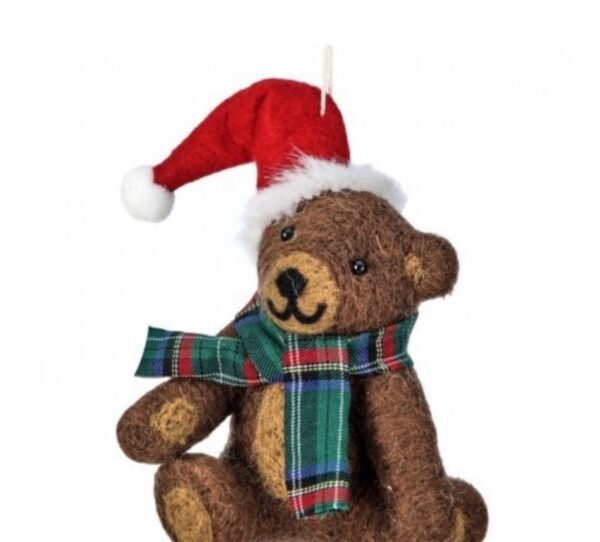 IMG_5111 5" Vintage Stuffed Bear Ornament w/ Santa Hat