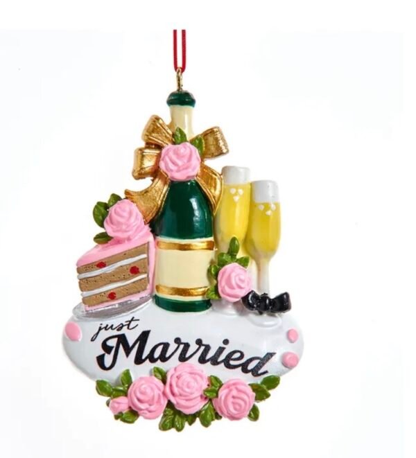 Kurt Adler Just Married Champagne Ornament