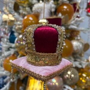 Velvet Jewel Crown on Pillow Ornament