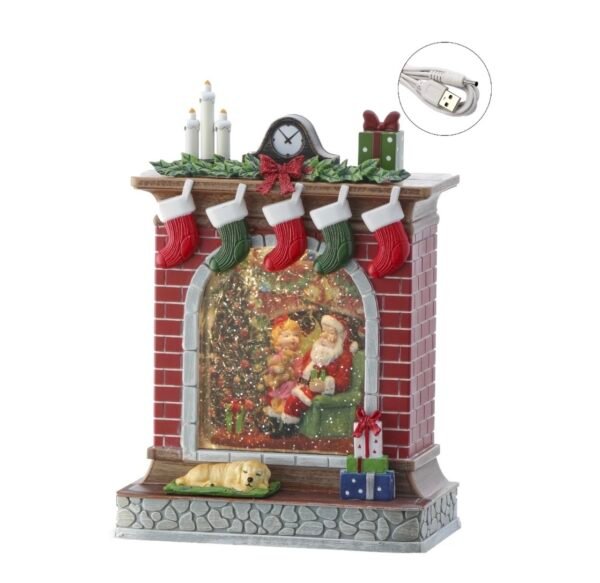 LED Lighted Five Stocking Fireplace Christmas Water Globe
