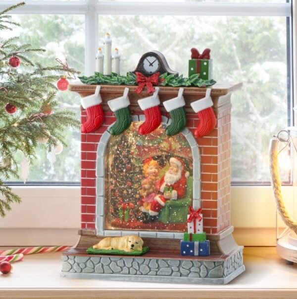 LED Lighted Five Stocking Fireplace Christmas Water Globe