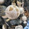 Raz Eric Cortina 3.5" Ivory and Gold Flora and Fauna Ball Glass Christmas Ornament