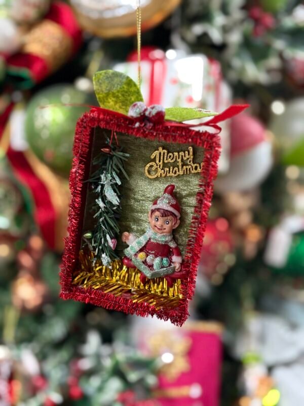 Retro ShadowBox Ornament with Elf