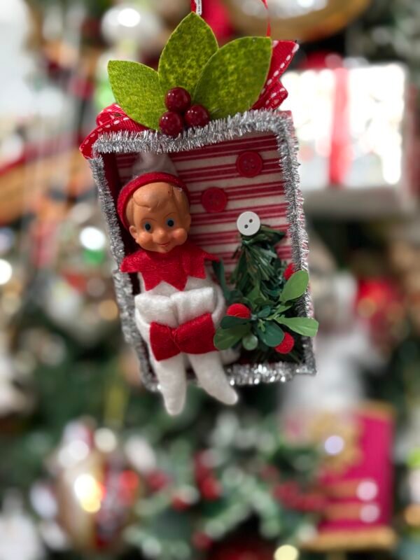 Retro ShadowBox Ornament with Elf
