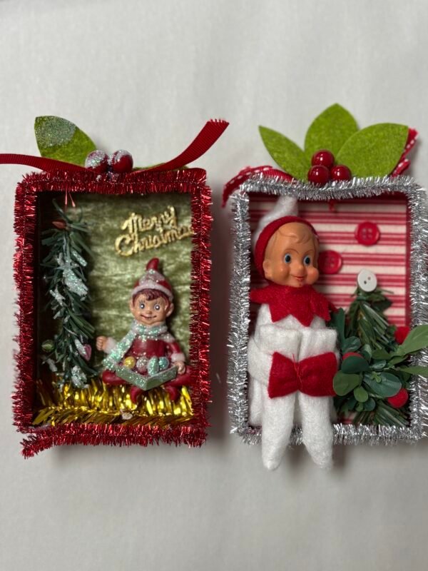 Retro ShadowBox Ornament with Elf