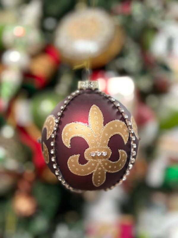 4" Glass Fluer De Lis Ball Ornament